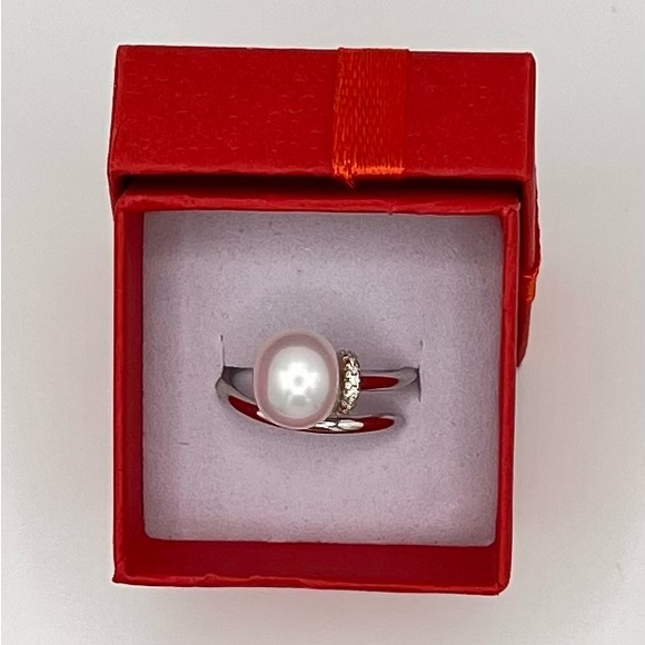 Hand Crafted Jewelry - Sterling Silver Faux Pearl Adjustable Ring